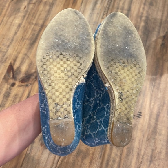 GUCCI Denim Horsebit Wedges Size 38 (8) - Picture 8 of 8